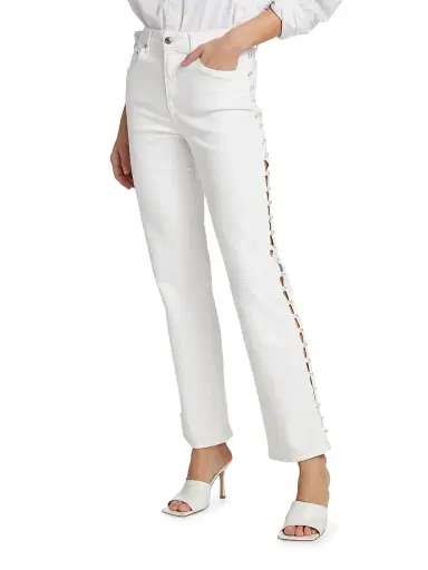 Simkhai Women's Amelia Faux Pearl-Embellished Jeans | Thumbnail 3