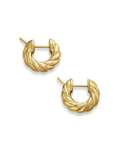 David Yurman Women's Sculpted Cable Hoop Earrings in 18K Yellow Gold, 14.4MM - Gold | Thumbnail 4 David Yurman Women's Sculpted Cable Hoop Earrings in 18K Yellow Gold, 14.4MM - Gold | Thumbnail 4