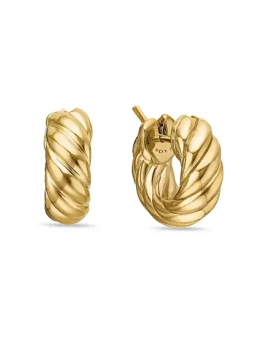 David Yurman Women's Sculpted Cable Hoop Earrings in 18K Yellow Gold, 14.4MM - Gold | Thumbnail 1 David Yurman Women's Sculpted Cable Hoop Earrings in 18K Yellow Gold, 14.4MM - Gold | Thumbnail 1