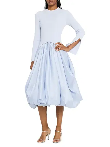 Simkhai Women's Kenlie Mixed-Media Bubble Skirt Midi-Dress - Blue | Thumbnail 3