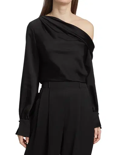Simkhai Women's Alice Satin One-Shoulder Top - Black - Size Medium | Thumbnail 3 Simkhai Women's Alice Satin One-Shoulder Top - Black - Size Medium | Thumbnail 3