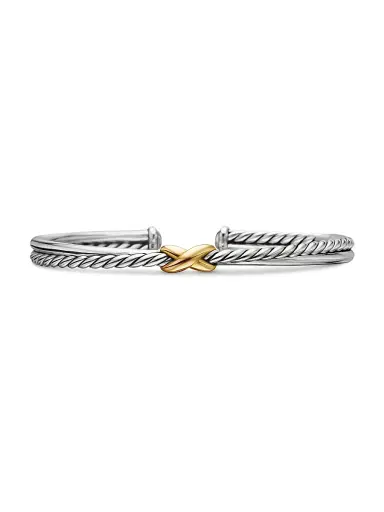 David Yurman Women's Petite X Center Station Bracelet with 18K Yellow Gold - Silver | Thumbnail 1 David Yurman Women's Petite X Center Station Bracelet with 18K Yellow Gold - Silver | Thumbnail 1