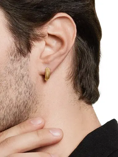 David Yurman Men's Armory Hoop Earring In 18K Yellow Gold - Gold | Thumbnail 2 David Yurman Men's Armory Hoop Earring In 18K Yellow Gold - Gold | Thumbnail 2