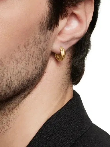 David Yurman Men's Armory Hoop Earring In 18K Yellow Gold - Gold | Thumbnail 5 David Yurman Men's Armory Hoop Earring In 18K Yellow Gold - Gold | Thumbnail 5