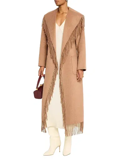 Simkhai Women's Carrie Fringed Wool-Blend Coat - Camel - Size Large | Thumbnail 2