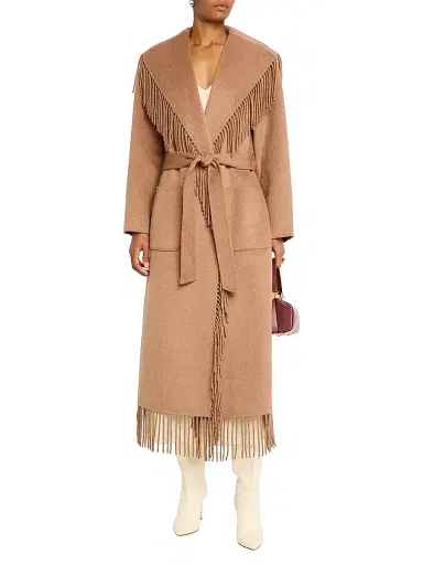 Simkhai Women's Carrie Fringed Wool-Blend Coat - Camel - Size Large | Thumbnail 3