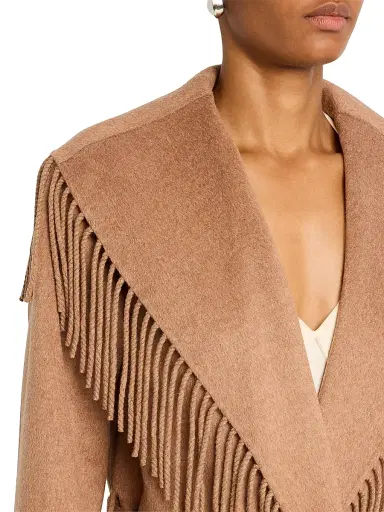 Simkhai Women's Carrie Fringed Wool-Blend Coat - Camel - Size Large | Thumbnail 5