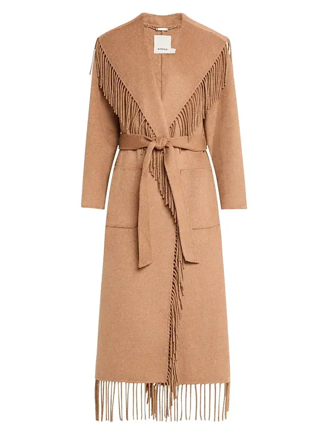 SIMKHAI Women's Carrie Fringed Wool-Blend Coat - Camel