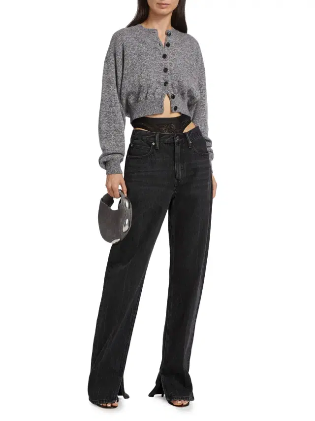 Women's Marled Wool-Blend Crop Cardigan - Grey Multi