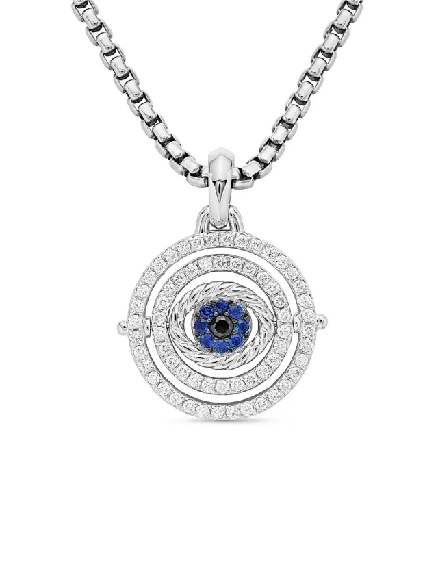 Women's Evil Eye Mobile Amulet with Diamonds - Light Blue Sapphire