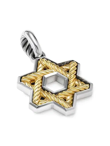 David Yurman Men's Cable Star of David Amulet in Sterling Silver with 18K Yellow Gold, 19MM - Silver | Thumbnail 3