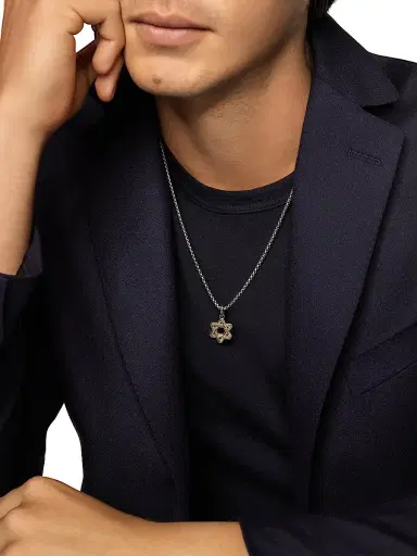David Yurman Men's Cable Star of David Amulet in Sterling Silver with 18K Yellow Gold, 19MM - Silver | Thumbnail 4