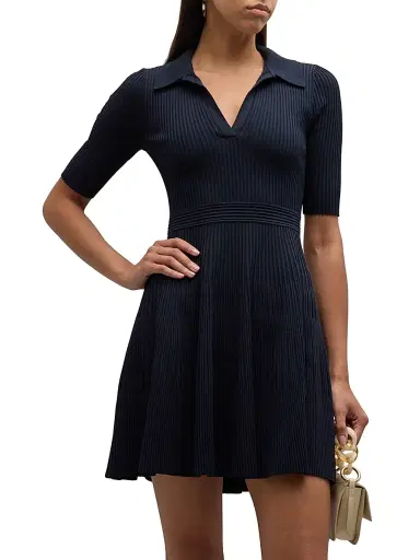 SIMKHAI Women's Patricia Ribbed Polo Minidress - Blue | Thumbnail 3 SIMKHAI Women's Patricia Ribbed Polo Minidress - Blue | Thumbnail 3