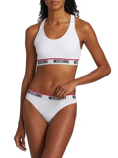 MOSCHINO Women's Core Logo Tape Sports Bra - White - Size Small | Thumbnail 3