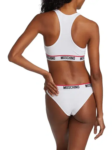 MOSCHINO Women's Core Logo Tape Sports Bra - White - Size Small | Thumbnail 4