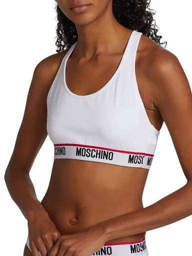 MOSCHINO Women's Core Logo Tape Sports Bra - White - Size Small | Thumbnail 5