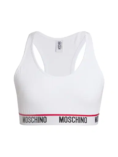 MOSCHINO Women's Core Logo Tape Sports Bra - White - Size Small | Thumbnail 1