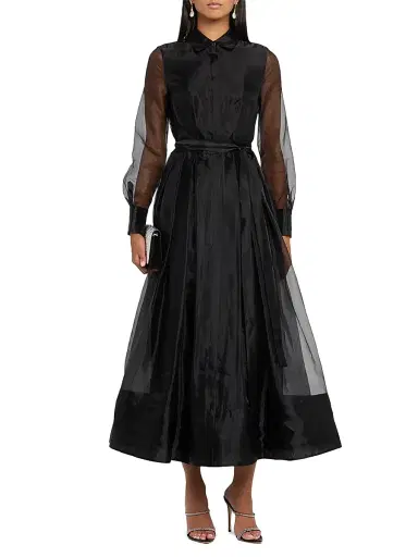 Simkhai Women's Montgomery Organza Button-Front Gown - Black - Size 0 | Thumbnail 3