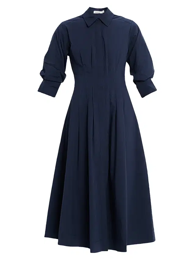 Women's Jazz Core Cotton Poplin Pintuck Midi-Dress - Dark Blue - Size XS Women's Jazz Core Cotton Poplin Pintuck Midi-Dress - Dark Blue - Size XS