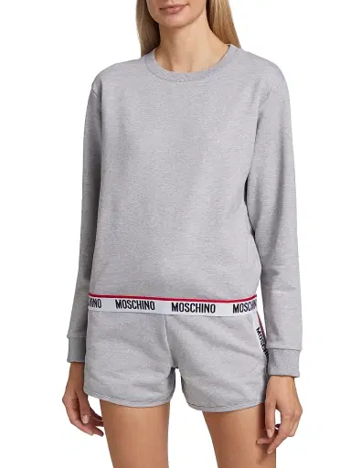 MOSCHINO Women's Core Logo-Hem Crewneck Sweatshirt - Grey - Size Small | Thumbnail 3