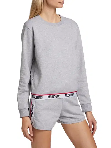 MOSCHINO Women's Core Logo-Hem Crewneck Sweatshirt - Grey - Size Small | Thumbnail 4