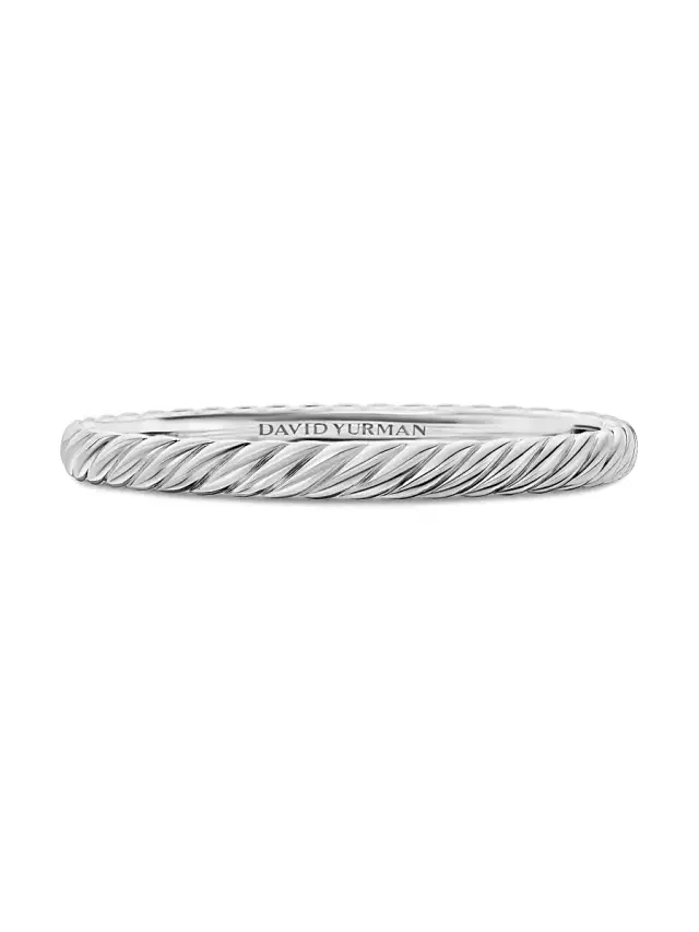 Women's Sculpted Cable Bangle Bracelet In 18K White Gold - White Gold
