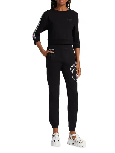 MOSCHINO Women's Core Stretch Cotton Crop Sweatshirt - Black - Size Large | Thumbnail 2