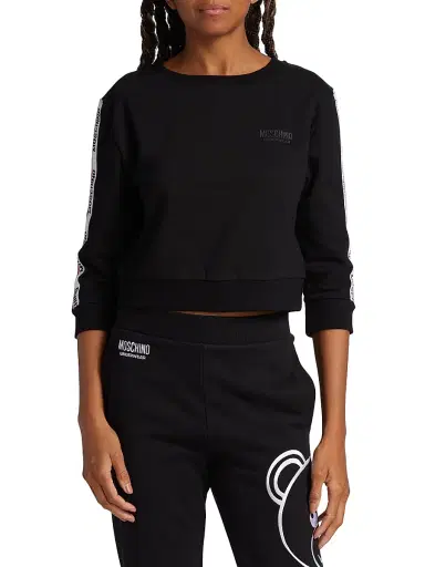 MOSCHINO Women's Core Stretch Cotton Crop Sweatshirt - Black - Size Large | Thumbnail 3