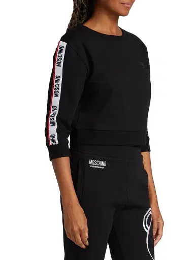 MOSCHINO Women's Core Stretch Cotton Crop Sweatshirt - Black - Size Large | Thumbnail 4