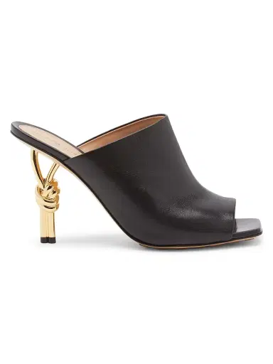Bottega Veneta Women's 90MM Knot Metal-Heel Leather Sandals - Black | Thumbnail 1
