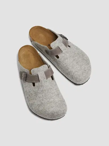 BIRKENSTOCK Men's Unisex Boston Light Gray Wool Felt Clog Mules - Light Grey Iron | Thumbnail 4