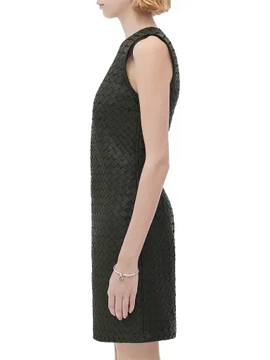 Bottega Veneta Women's Intrecciato Leather Sheath Dress - Dark Green - Size 8 | Thumbnail 3