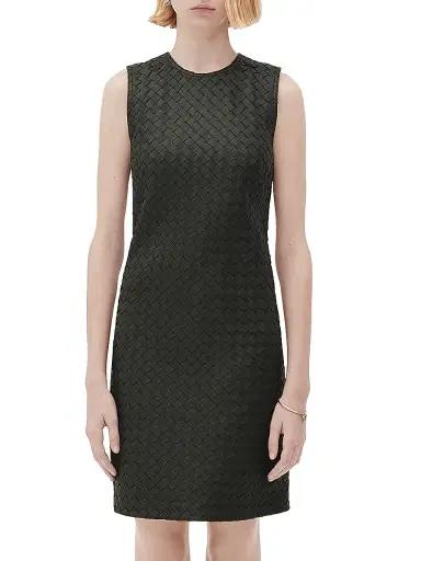 Bottega Veneta Women's Intrecciato Leather Sheath Dress - Dark Green - Size 8 | Thumbnail 1
