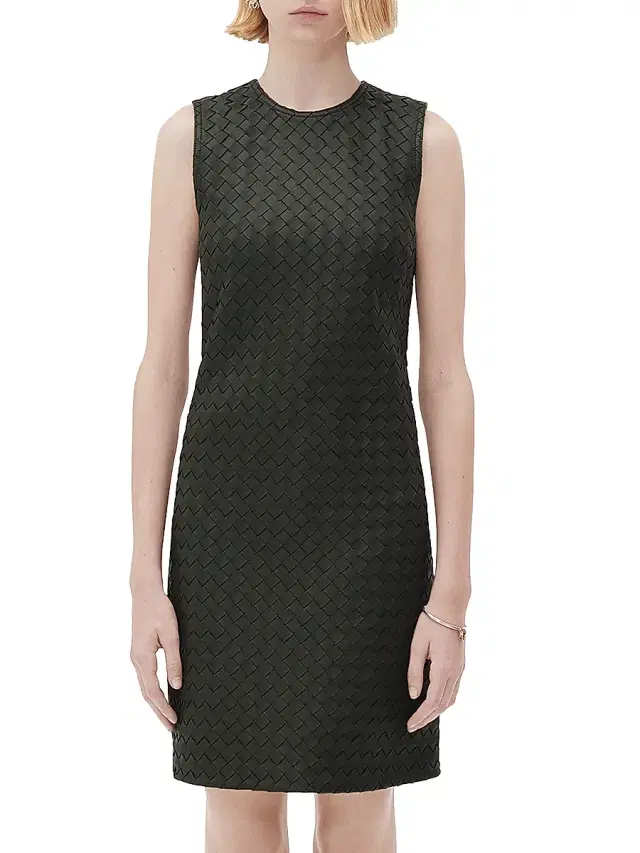 Bottega Veneta Women's Intrecciato Leather Sheath Dress - Dark Green