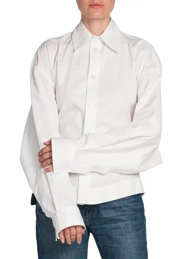Bottega Veneta Women's Formfitting Compact Cotton Shirt - Chalk | Thumbnail 3 Bottega Veneta Women's Formfitting Compact Cotton Shirt - Chalk | Thumbnail 3
