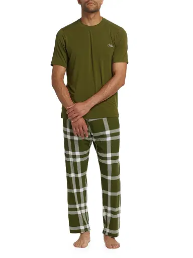 Saks Fifth Avenue Men's COLLECTION Winter Plaid 2-Piece Sleep Set - Olive - Size XXL | Thumbnail 2