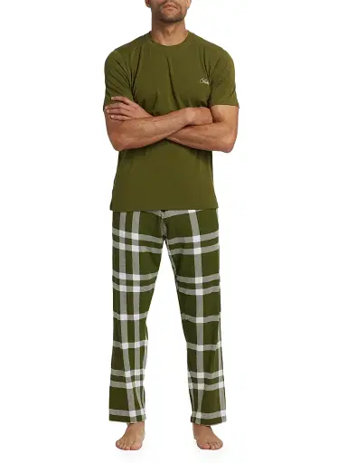Saks Fifth Avenue Men's COLLECTION Winter Plaid 2-Piece Sleep Set - Olive - Size XXL | Thumbnail 3