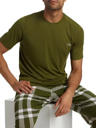 Saks Fifth Avenue Men's COLLECTION Winter Plaid 2-Piece Sleep Set - Olive - Size XXL | Thumbnail 6