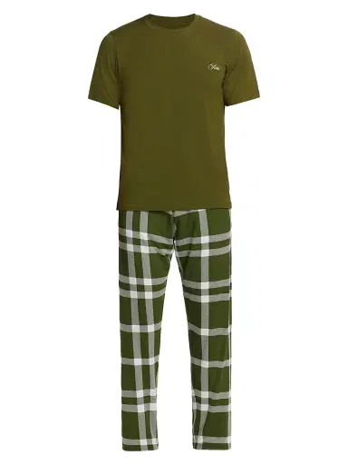 Saks Fifth Avenue Men's COLLECTION Winter Plaid 2-Piece Sleep Set - Olive - Size XXL | Thumbnail 1