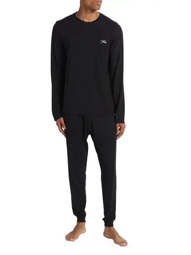 Saks Fifth Avenue Men's COLLECTION Logo Stretch Pajamas - Moonless Night - Size XS | Thumbnail 3