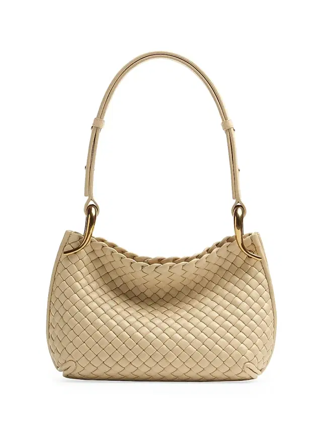 Women's Padded Intreccio Leather Shoulder Bag - Porridge Gold