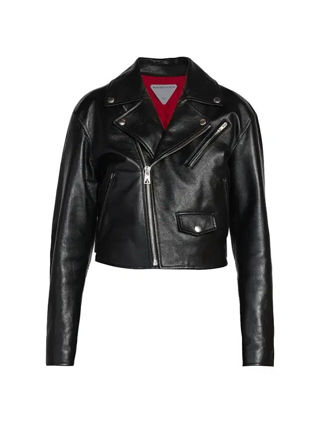 Women's Cropped Leather Moto Jacket - Black