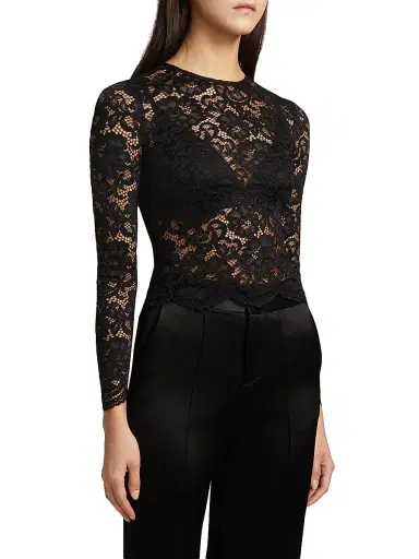 ALICE + OLIVIA Women's Delaina Lace Top - Black | Thumbnail 4