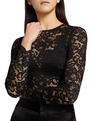 ALICE + OLIVIA Women's Delaina Lace Top - Black | Thumbnail 6