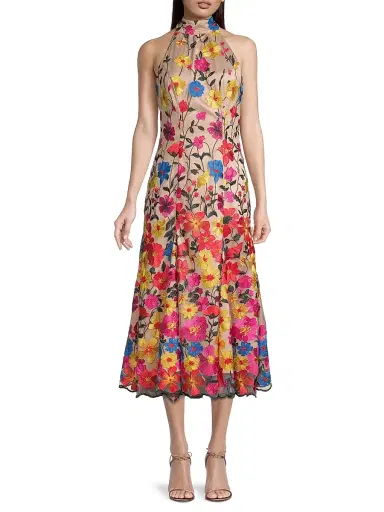 Milly Women's Penelope Floral Embroidered Halter Dress | Thumbnail 3 Milly Women's Penelope Floral Embroidered Halter Dress | Thumbnail 3