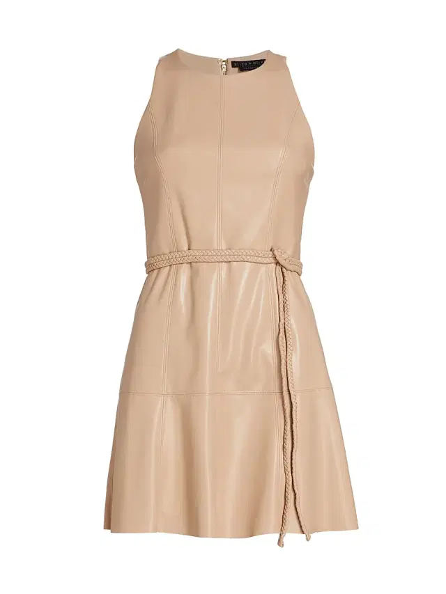 ALICE + OLIVIA Women's Leandra Vegan Leather Minidress - Almond