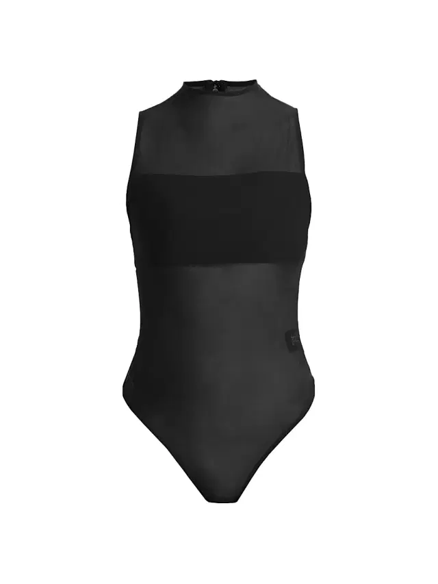 ALICE + OLIVIA Women's Nichol Mesh Mock Turtleneck Bodysuit - Black