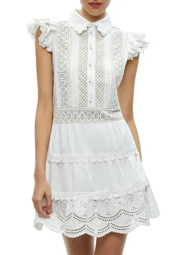 ALICE + OLIVIA Women's Meeko Cotton Mini Shirtdress - White | Thumbnail 3