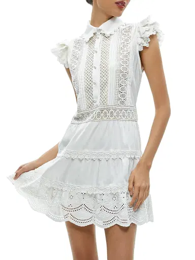 ALICE + OLIVIA Women's Meeko Cotton Mini Shirtdress - White | Thumbnail 4