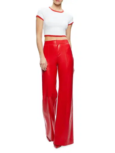 ALICE + OLIVIA Women's Dylan Vegan Leather High-Rise Pants - Bright Ruby | Thumbnail 2
